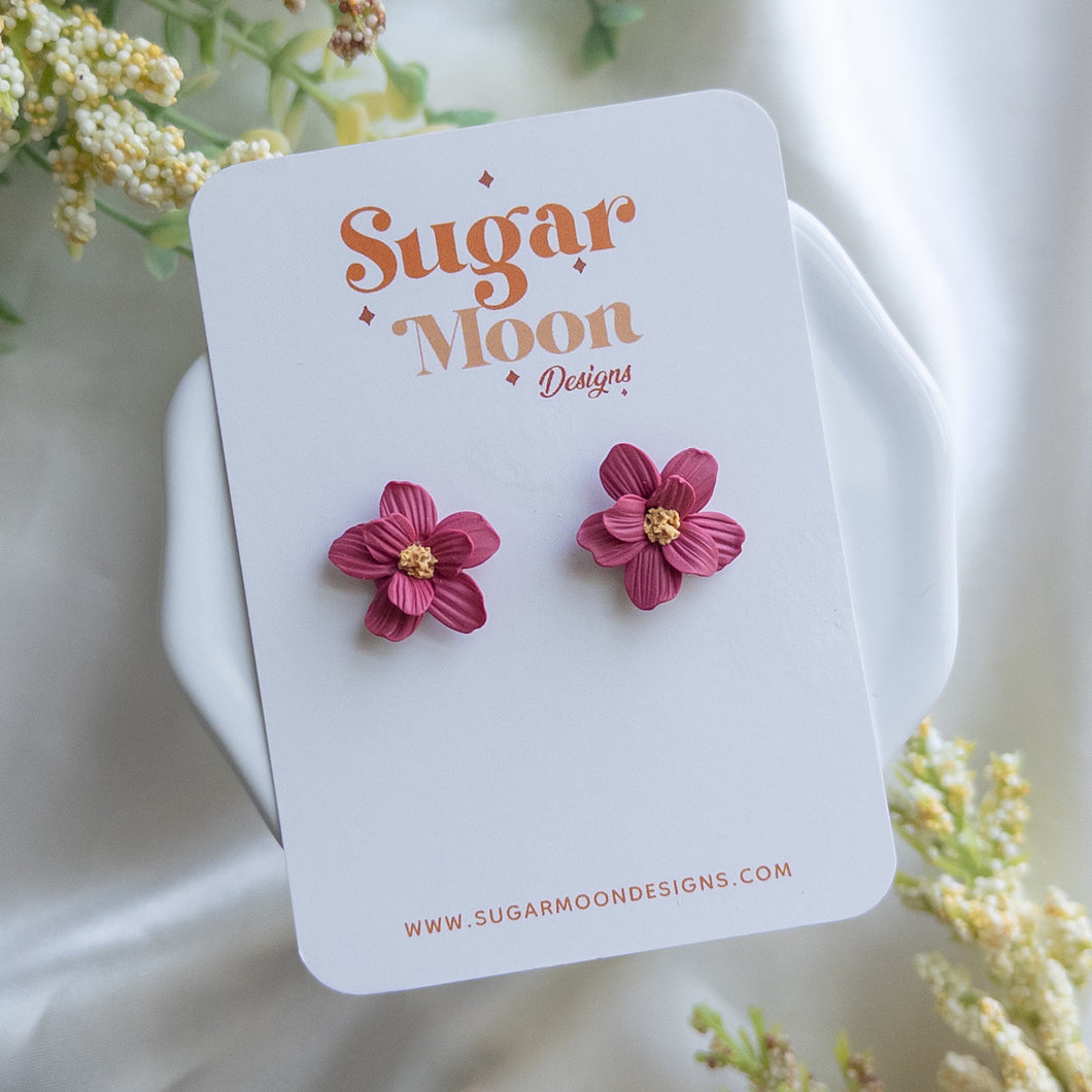 Magenta Flower Stud Set